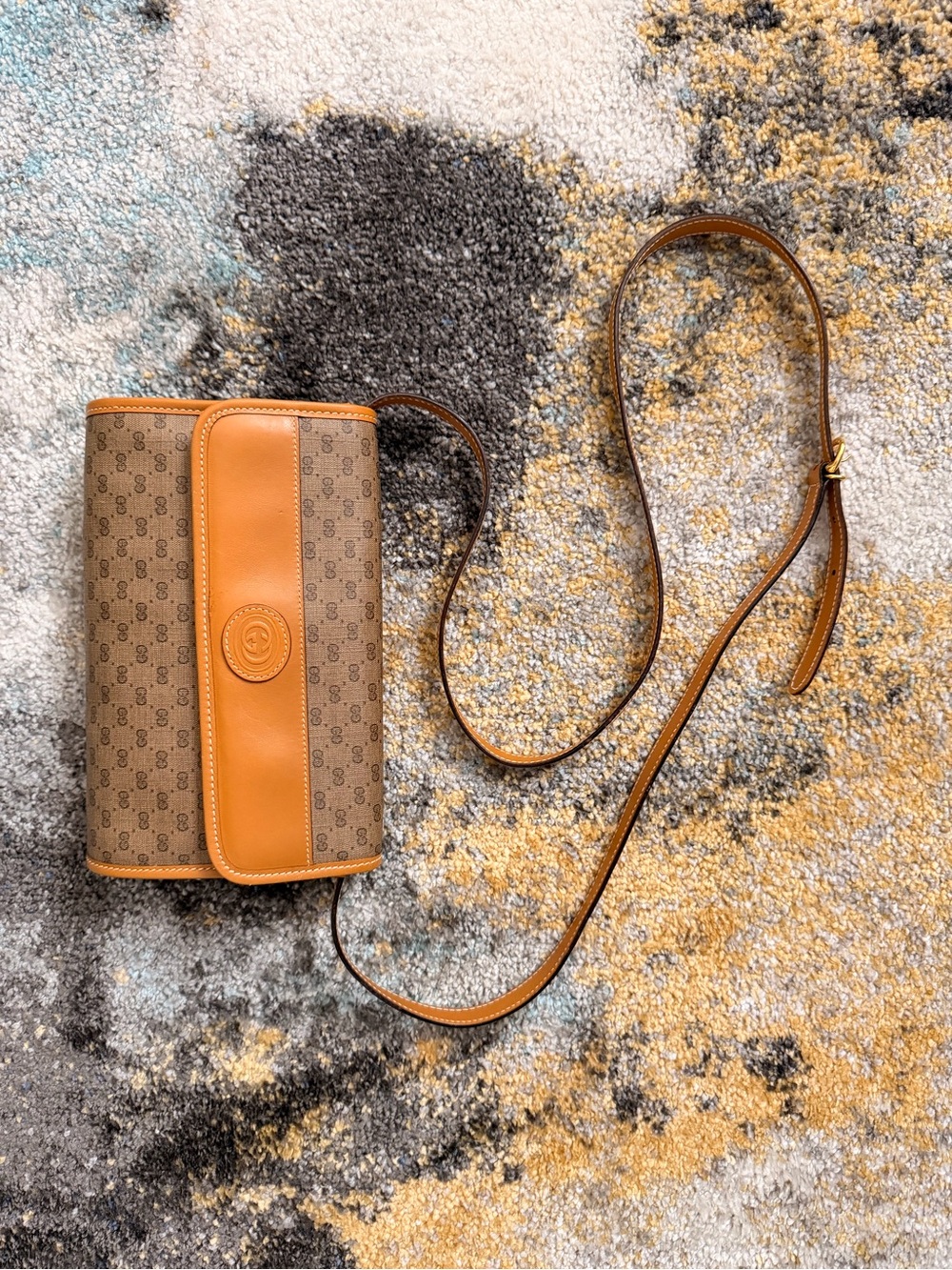 Vintage Tan Monogram Crossbody Bag